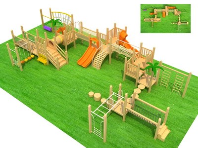 Juegos infantiles al aire libre felices con toboganes serie de madera TQ-MT535