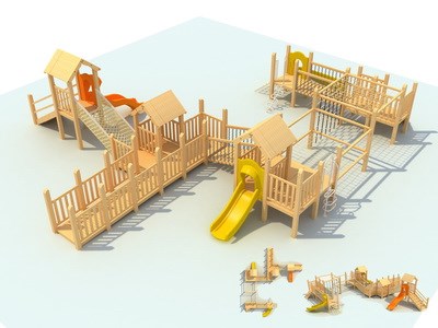Equipo de juegos de madera para exteriores de uso comercial infantil TQ-MT545.