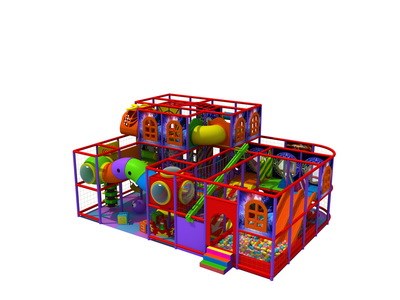 Los niños juegan en el interior de la estructura de juego interior. Equipo de juegos de interior. Venta KP-160322.